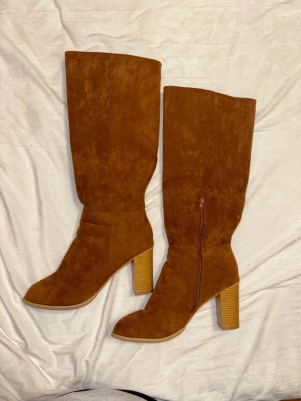 Brown Suede Knee-High Block Heel Boots - Size 9.5